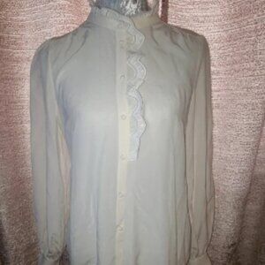 Sézane Cream Blouse with Bishop Sleeves and Peter Pan Collar